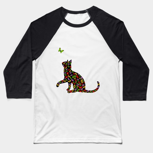 cat butterfly Baseball T-Shirt by KHMISSA ART